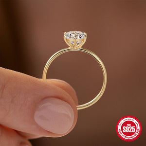Guldpläterad S925 silverring för dam – moissanit förlovningsring med sex klor sveabuy
