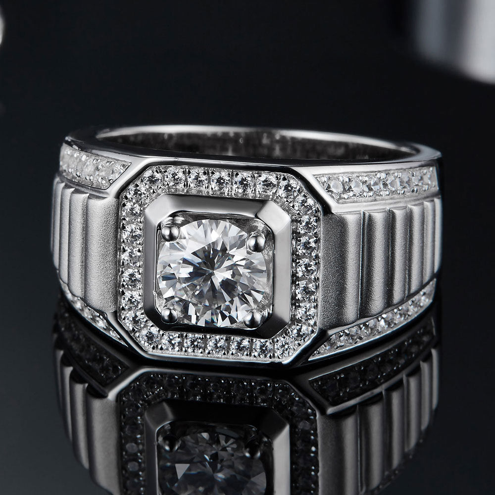 Herrring 925 silver med 1 ct moissanit – lyxig vintage-design