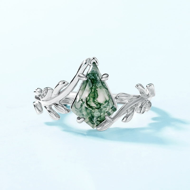 Olivkvist-ring i 925 sterlingsilver – grön mossagat, platinaglans & äkta guldplätering sveabuy