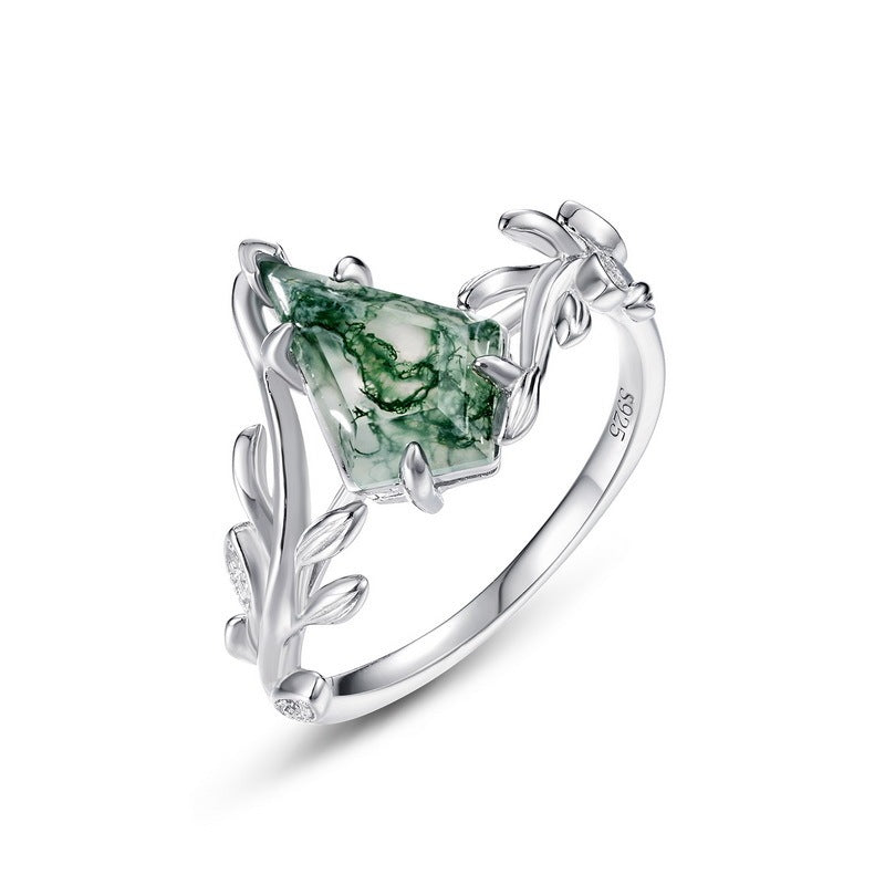 Olivkvist-ring i 925 sterlingsilver – grön mossagat, platinaglans & äkta guldplätering