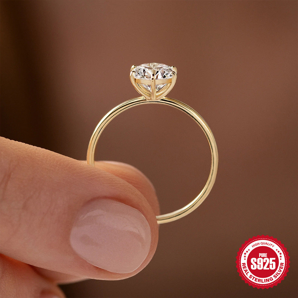 Guldpläterad S925 silverring för dam – moissanit förlovningsring med sex klor sveabuy