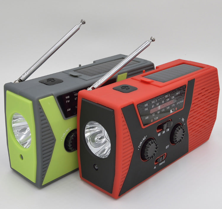 5-i-1 Bärbar Nödradio med Solcell & Vev – AM/FM/NOAA, Ficklampa, Powerbank & Larm – Ett måste i kriser!