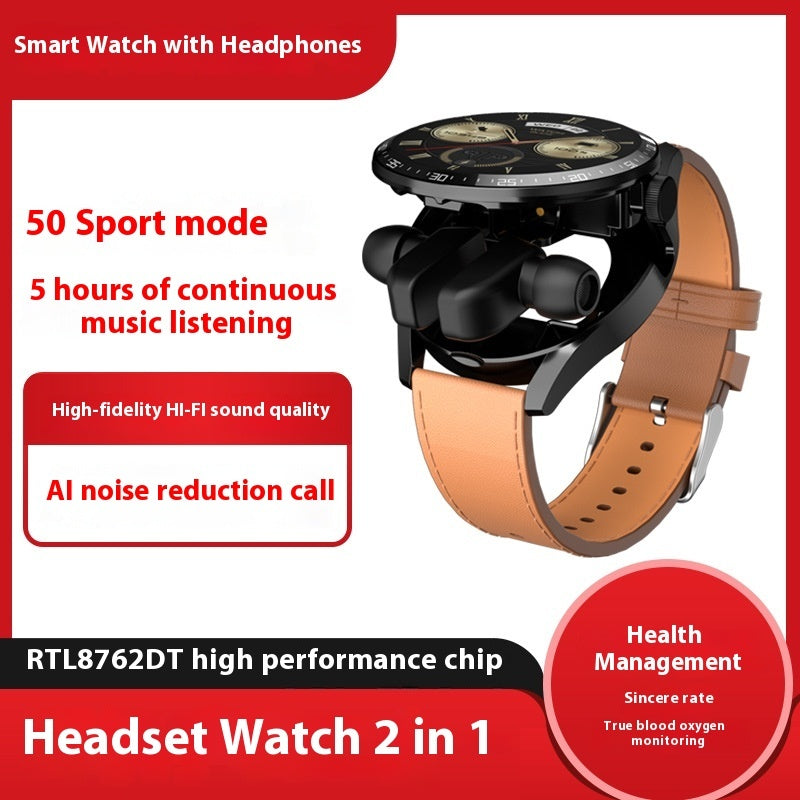 Bluetooth Hörlurar 2-i-1 Smartklocka med Hälsomonitor
