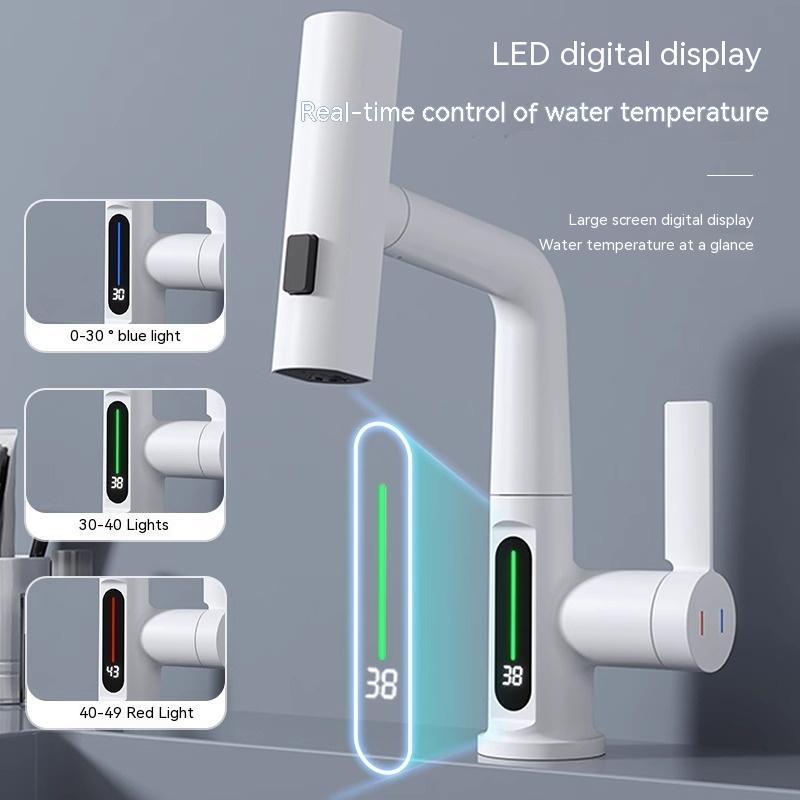 Intelligent Digital Display Krane med Utdragbar Bäddkran, Temperaturdisplay & 360° Rotation för Kök och Badrum