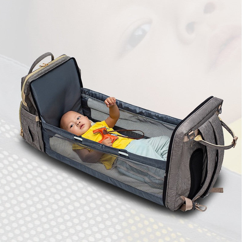 USB-laddnings Mommy Bed Backpack - Fällbar, Stor Kapacitet, Multifunktionell Babyväska