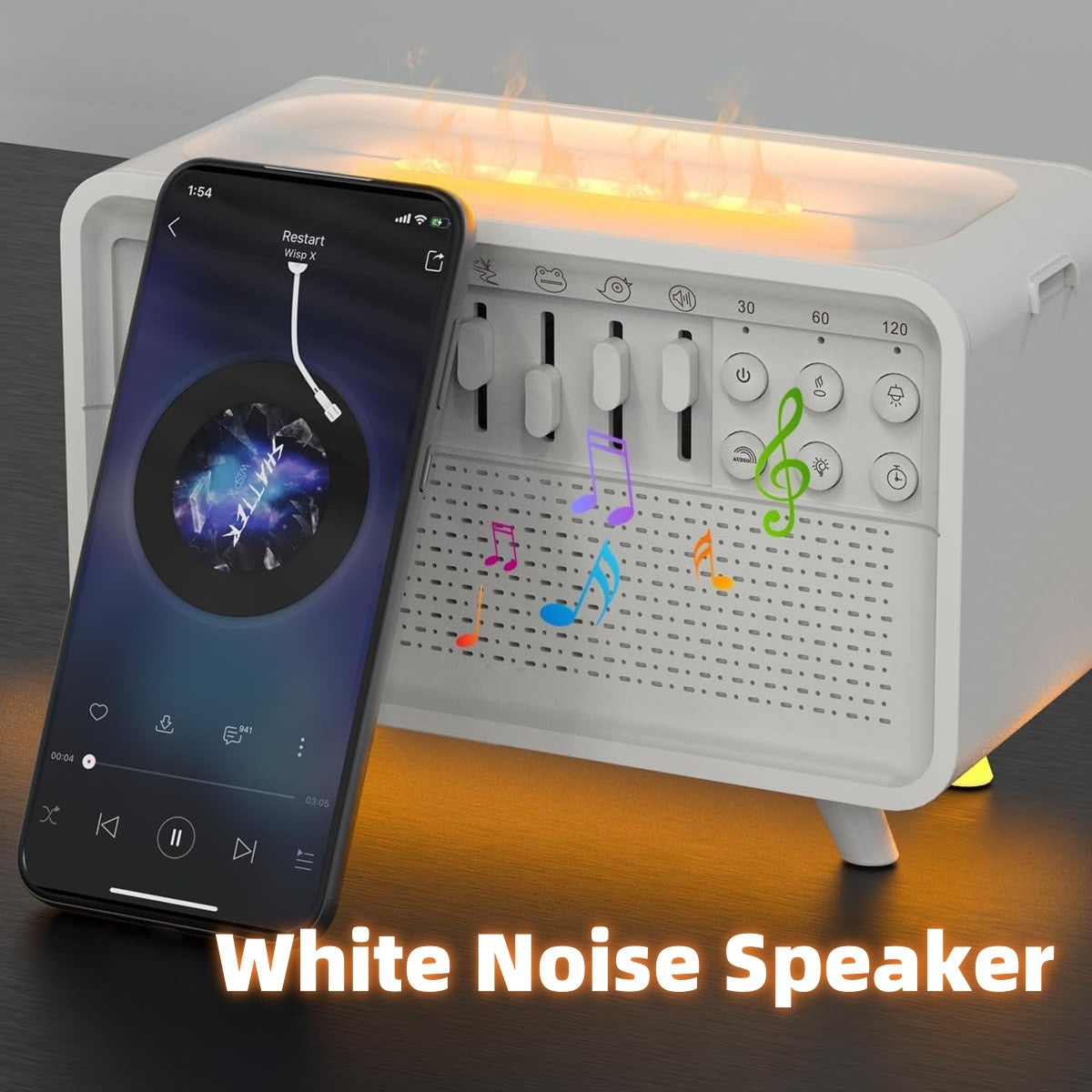 3-i-1 Aromalampa med Bluetooth, White Noise & Luftfuktare – För Avkoppling, Sömn & Harmoni