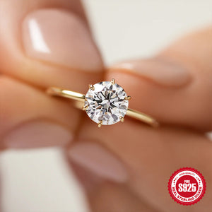 Guldpläterad S925 silverring för dam – moissanit förlovningsring med sex klor sveabuy